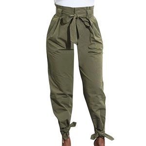 Womens Belted High Waist Trousers